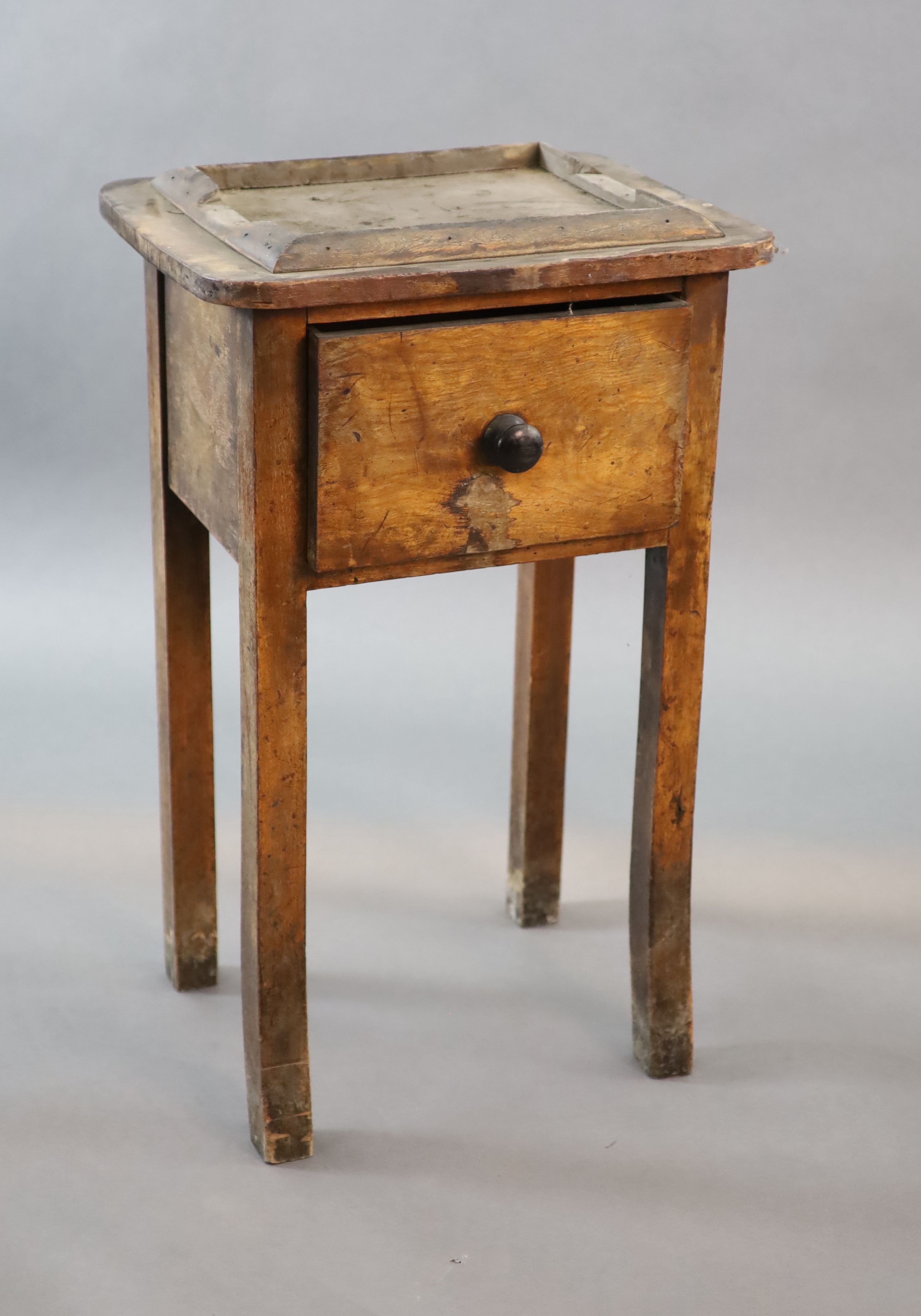 A Victorian mahogany book press table, lacking press, with one deep drawer, width 47cm depth 37cm height 78cm